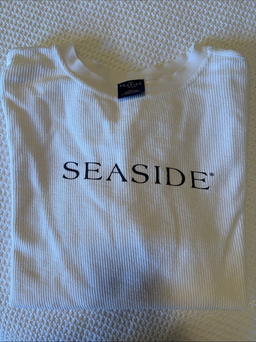 Seaside White with Navy Logo oversized Crew Sweatshirt - Picture 3 of 3